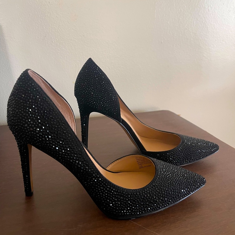 Black sparkle gem heels size 7.5 from macys I.N.C brand in box